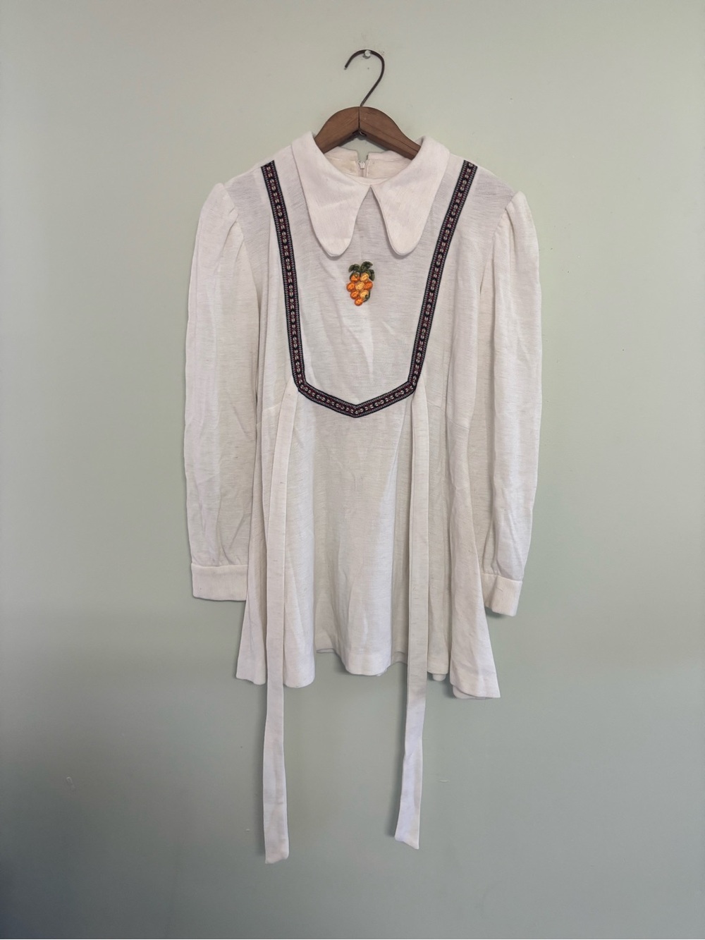 🍊 Vintage Folk Prairie Mini Dress | Embroidered Floral | Peter Pan Collar